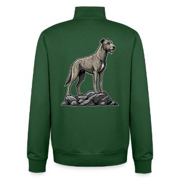 Irish Wolfhound Dog on Rock - Unisex Organic Zip Sweatshirt by Stanley/Stella - bottle green - Back - AI Model Male 185 dark (185cm)