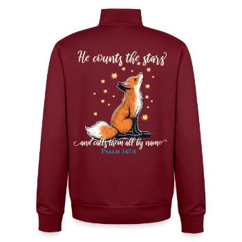 Fox Christian - Unisex Organic Zip Sweatshirt by Stanley/Stella - burgundy - Back - AI Model Male 185 dark (185cm)