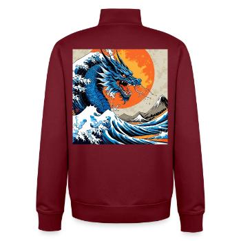 Blauer Drache im Chaos der Wellen - Unisex Organic Zip Sweatshirt von Stanley/Stella - Burgunderrot - Hinten - AI Model Male 185 dark (185cm)