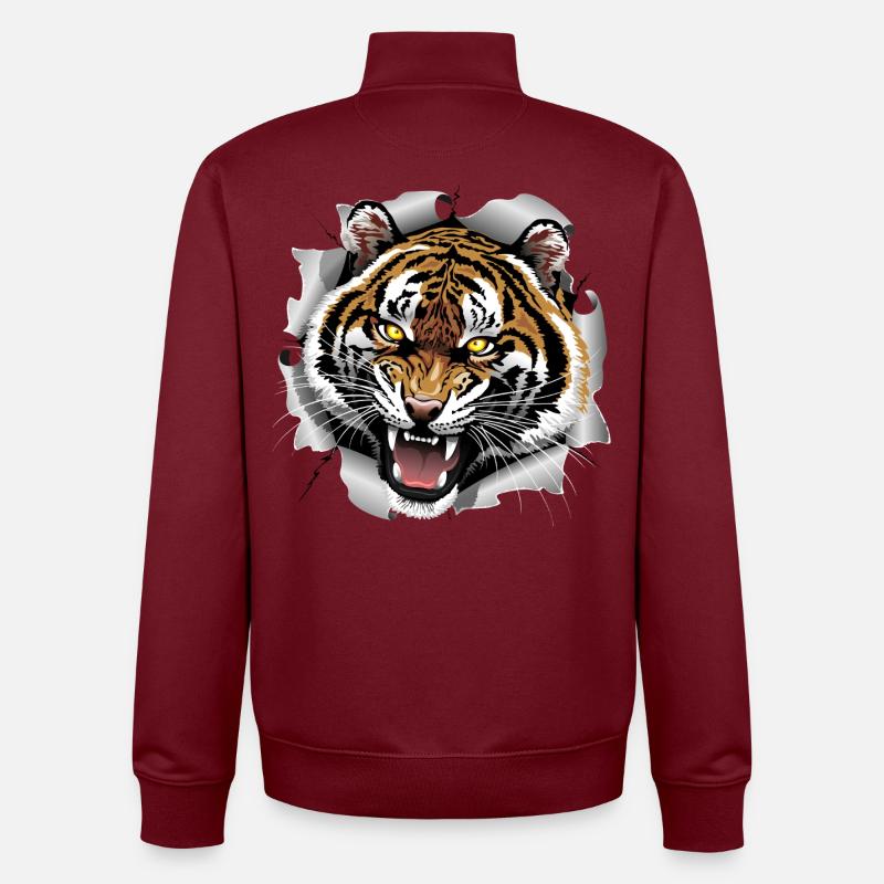 Tiger Roaring Attack - Unisex Organic Zip Sweatshirt by Stanley/Stella - burgundy