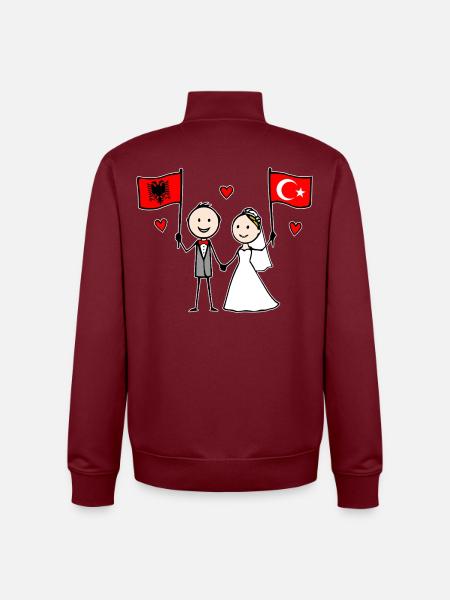 Wedding Couple Albania Turkey Flag - Unisex Organic Zip Sweatshirt by Stanley/Stella - burgundy