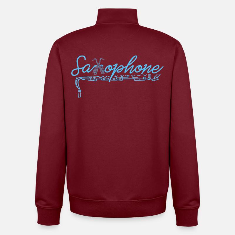 Saxophone Word-Art Jazz Script - Unisex Organic Zip Sweatshirt by Stanley/Stella - burgundy