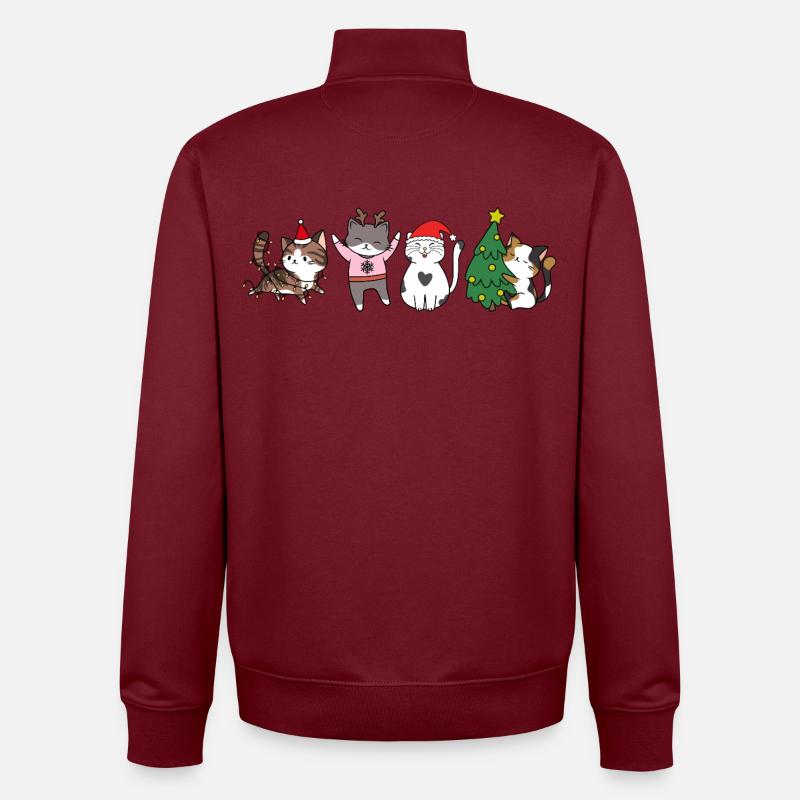 Chat à Noël - Sweat zippé unisexe en coton bio Stanley/Stella - bordeaux