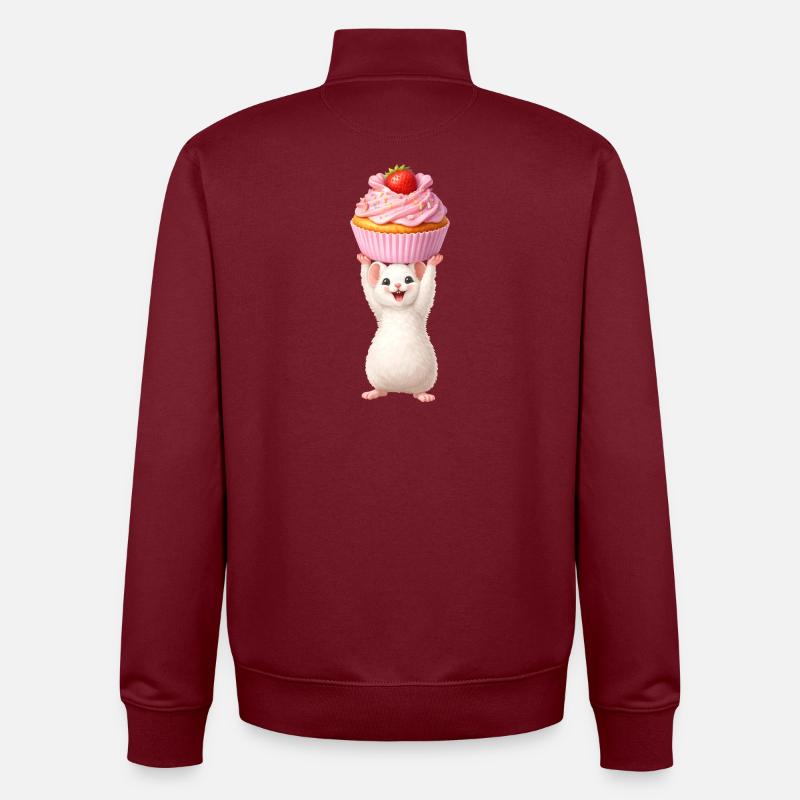 Cute Mouse with Strawberry Cupcake - Unisex Organic Zip Sweatshirt by Stanley/Stella - burgundy