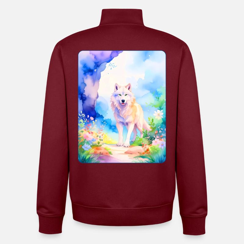 Loup blanc entouré de fleurs - Sweat zippé unisexe en coton bio Stanley/Stella - bordeaux
