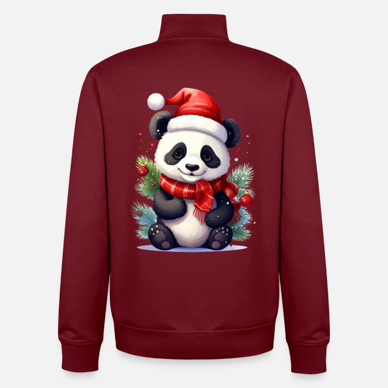 Mignon panda de Noël avec écharpe - Sweat zippé unisexe en coton bio Stanley/Stella - bordeaux