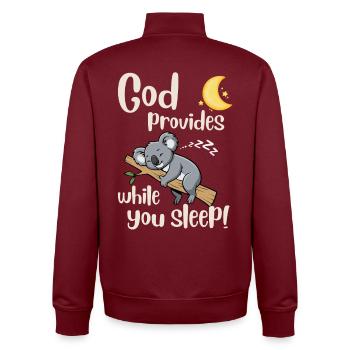 Jesus - Koala - God provides - christian -Faith - Unisex Organic Zip Sweatshirt by Stanley/Stella - burgundy - Back - AI Model Male 185 dark (185cm)