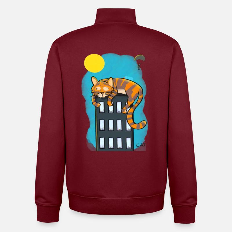 Chat sur gratte-ciel - Sweat zippé unisexe en coton bio Stanley/Stella - bordeaux