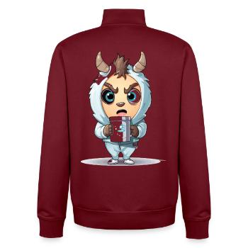 Hoodie Monster mit Kaffeebecher - Unisex Organic Zip Sweatshirt von Stanley/Stella - Burgunderrot - Hinten - AI Model Male 185 dark (185cm)