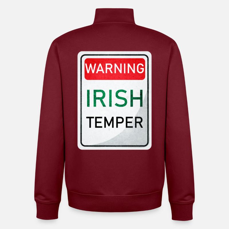 WARNING IRISH TEMPER - Unisex Organic Zip Sweatshirt by Stanley/Stella - burgundy