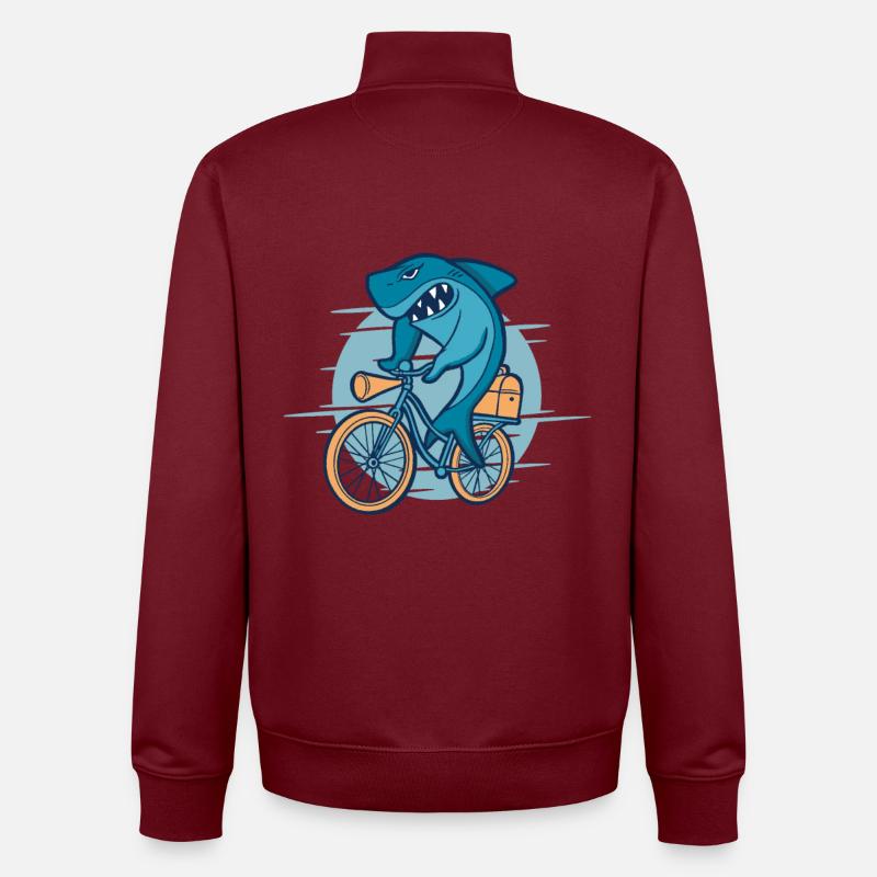 Bicycle Riding Shark - Unisex Organic Zip Sweatshirt by Stanley/Stella - burgundy