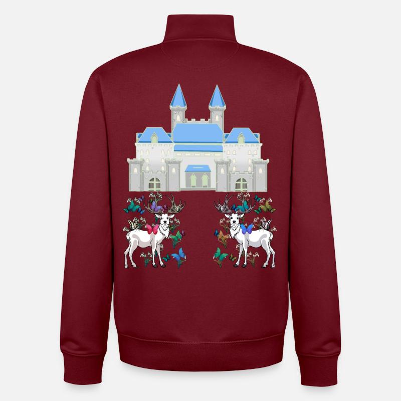 Schloss Märchen Hirsche Schmetterlinge Frühling - Unisex Organic Zip Sweatshirt von Stanley/Stella - Burgunderrot