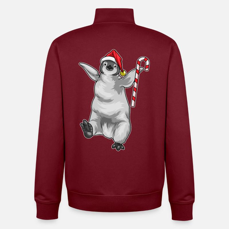 Pingouin Canne de Noël - Sweat zippé unisexe en coton bio Stanley/Stella - bordeaux