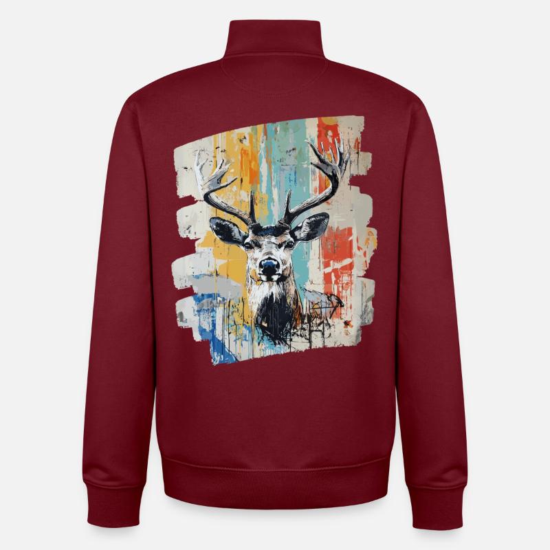 Cerf avec bois - Sweat zippé unisexe en coton bio Stanley/Stella - bordeaux