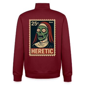 Vintage Heretic Zombie Design - Unisex Organic Zip Sweatshirt by Stanley/Stella - burgundy - Back - AI Model Male 185 dark (185cm)