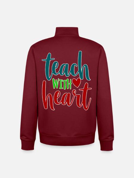 Teach with Heart Teacher Saying - Unisex Organic Zip Sweatshirt by Stanley/Stella - burgundy