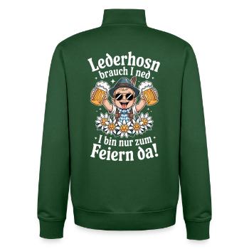 Lederhosen Joie de faire la fête Dialecte bavarois Costume traditionnel - Sweat zippé unisexe en coton bio Stanley/Stella - vert bouteille - Dos - AI Model Male 185 dark (185cm)