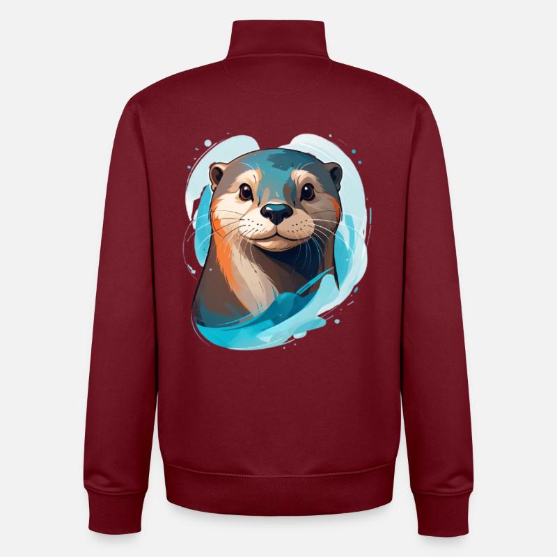 Otter in modern cartoon style - Unisex Organic Zip Sweatshirt by Stanley/Stella - burgundy
