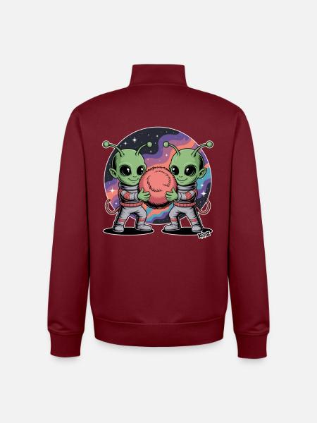 Alien Astronaut Hugging Cosmic Ball - Unisex Organic Zip Sweatshirt by Stanley/Stella - burgundy