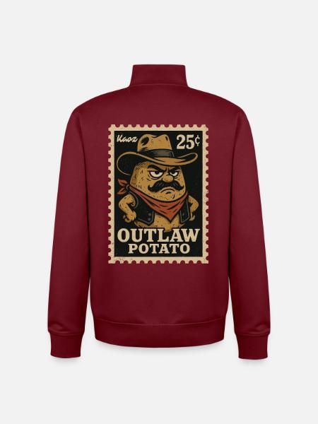 Western Outlaw Potato Stamp Design - Unisex Organic Zip Sweatshirt by Stanley/Stella - burgundy