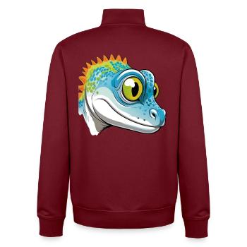 Conception de dessin animé Geko coloré - Sweat zippé unisexe en coton bio Stanley/Stella - bordeaux - Dos - AI Model Male 185 dark (185cm)