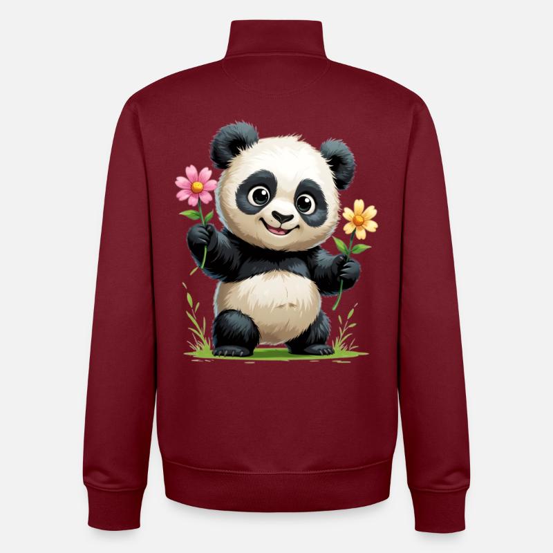 Panda Blumengruß - Unisex Organic Zip Sweatshirt von Stanley/Stella - Burgunderrot