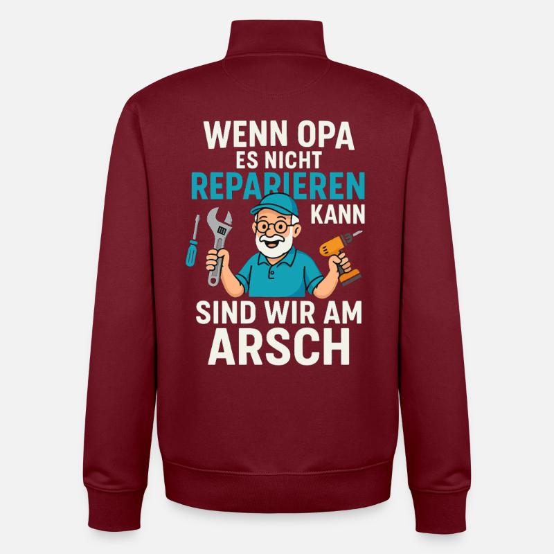 Lustiger Handwerker-Spruch mit Opa Reparaturheld - Unisex Organic Zip Sweatshirt von Stanley/Stella - Burgunderrot