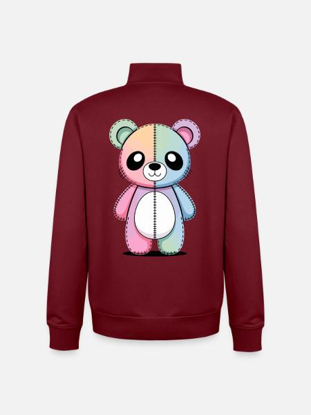Kawaii Pastel Goth Patched Bear - Unisex Organic Zip Sweatshirt by Stanley/Stella - burgundy