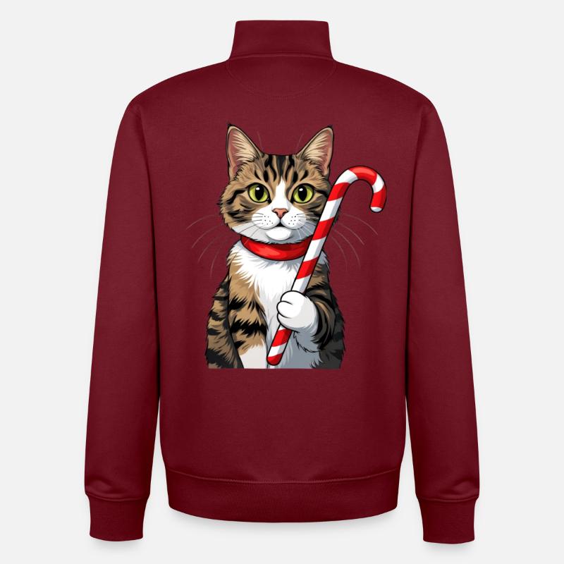 Chat d’hiver avec canne à sucre - Sweat zippé unisexe en coton bio Stanley/Stella - bordeaux