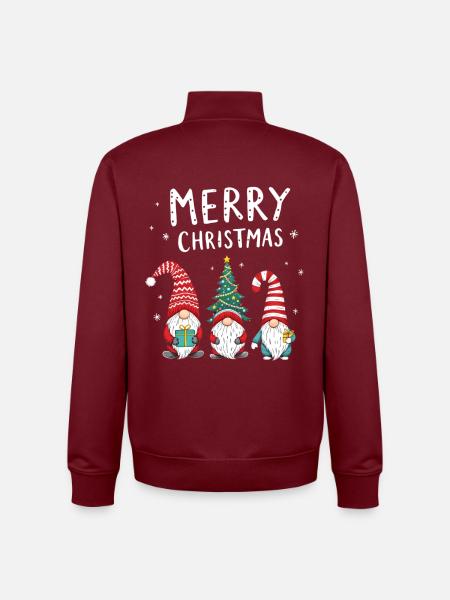 Merry Christmas Gnome and Christmas Tree - Unisex Organic Zip Sweatshirt by Stanley/Stella - burgundy