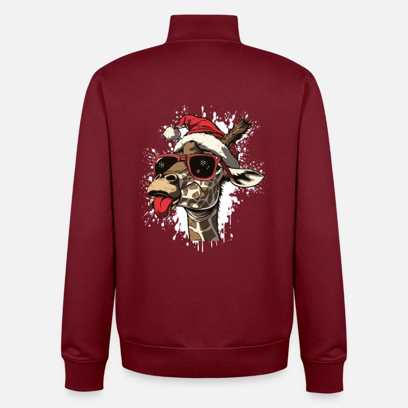 Girafe Noël Drôle - Sweat zippé unisexe en coton bio Stanley/Stella - bordeaux