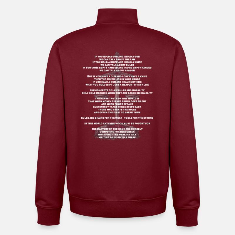 Philosophical reflection on justice and power - Unisex Organic Zip Sweatshirt by Stanley/Stella - burgundy