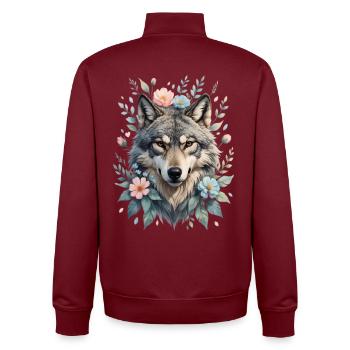 Wolf's head with flower wreath - Unisex Organic Zip Sweatshirt by Stanley/Stella - burgundy - Back - AI Model Male 185 dark (185cm)