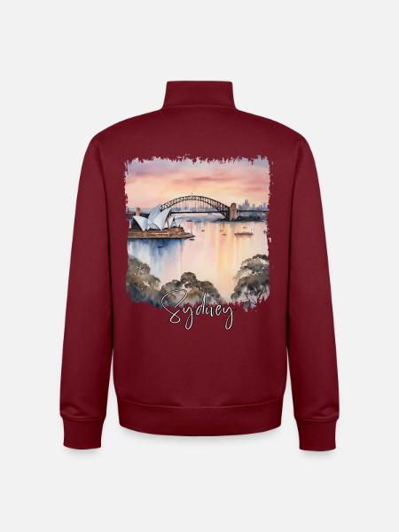 Sydney Watercolour, Sydney Australia - Unisex Organic Zip Sweatshirt by Stanley/Stella - burgundy