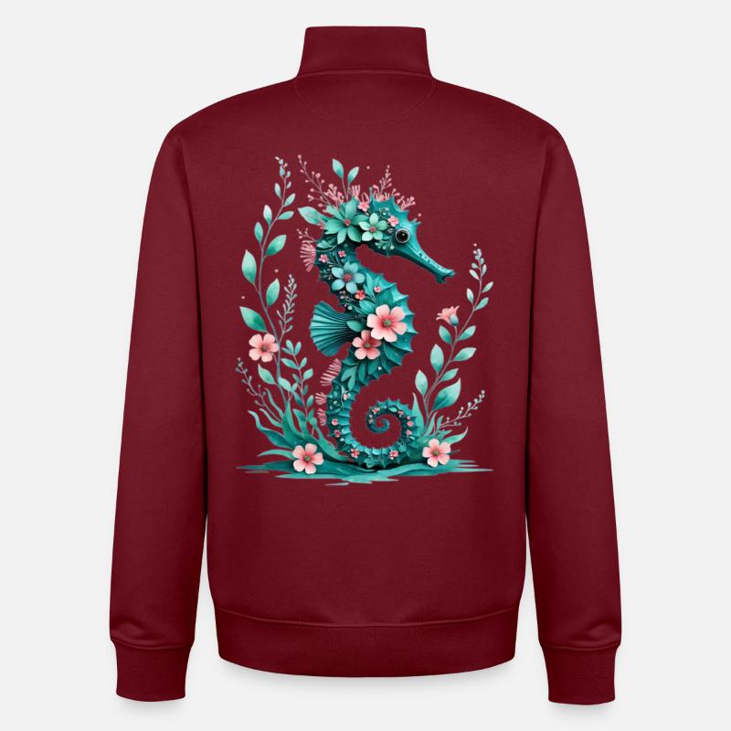 FloraSeepferdchen Blütenkunst - Unisex Organic Zip Sweatshirt von Stanley/Stella - Burgunderrot