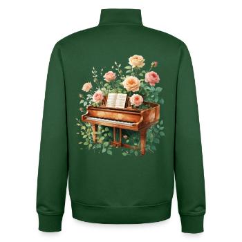 Rose Piano : Art Floral Piano - Sweat zippé unisexe en coton bio Stanley/Stella - vert bouteille - Dos - AI Model Male 185 dark (185cm)