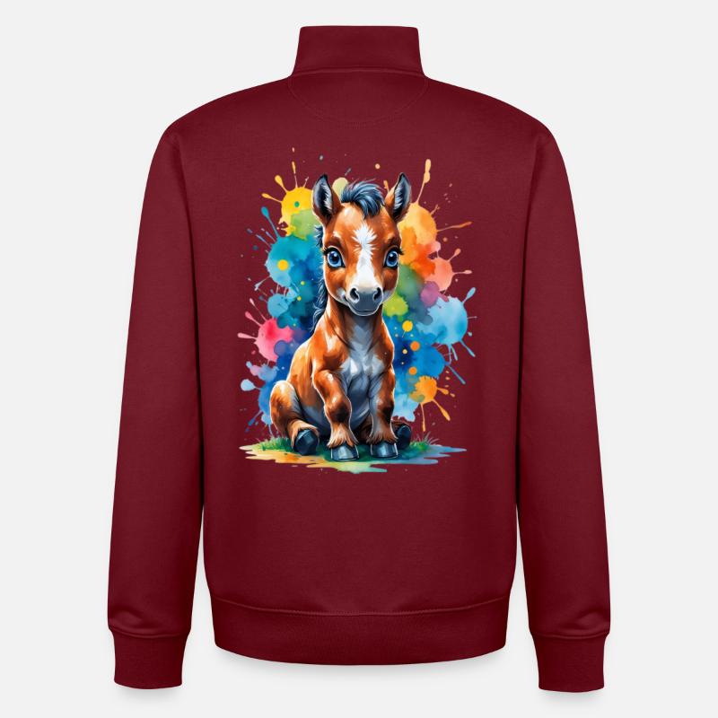 Regenbogenpony im Farbklecks - Unisex Organic Zip Sweatshirt von Stanley/Stella - Burgunderrot