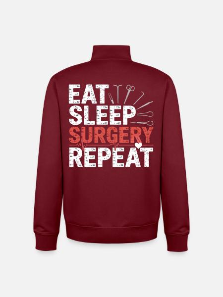 Eat Sleep Surgery Repeat - Unisex Organic Zip Sweatshirt by Stanley/Stella - burgundy