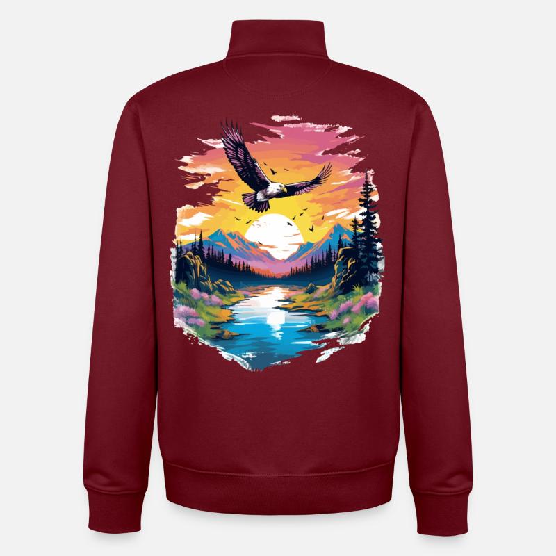 Sunset hawk over wilderness - Unisex Organic Zip Sweatshirt by Stanley/Stella - burgundy