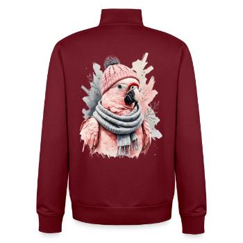 Winter Pink Parrot in Strickmütze - Unisex Organic Zip Sweatshirt von Stanley/Stella - Burgunderrot - Hinten - AI Model Male 185 dark (185cm)