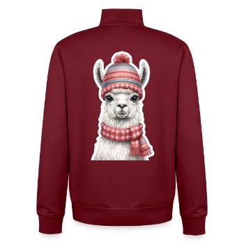 Winterlama mit Strickmütze und Schal - Unisex Organic Zip Sweatshirt von Stanley/Stella - Burgunderrot - Hinten - AI Model Male 185 dark (185cm)