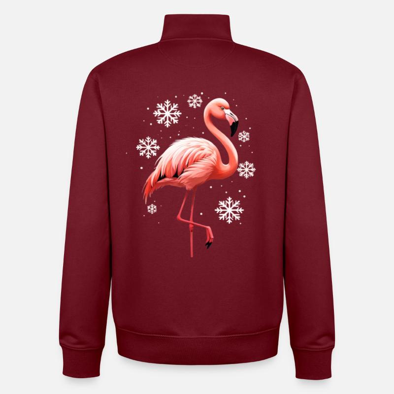 Flamingo winter scene with snowflakes - Unisex Organic Zip Sweatshirt by Stanley/Stella - burgundy