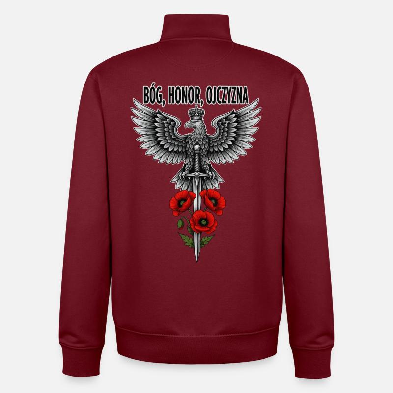 Polish White Eagle with Sword and Poppy Tribute - Unisex Organic Zip Sweatshirt by Stanley/Stella - burgundy