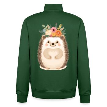 Hérisson en couronne de fleurs : doux ami de la forêt - Sweat zippé unisexe en coton bio Stanley/Stella - vert bouteille - Dos - AI Model Male 185 dark (185cm)