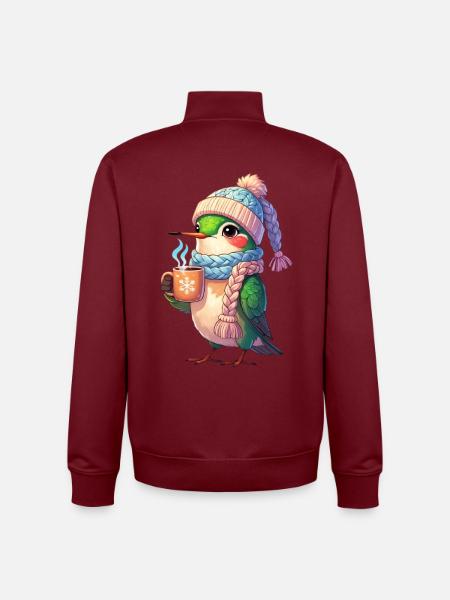 Winterkuschel Vogel mit Becher - Unisex Organic Zip Sweatshirt von Stanley/Stella - Burgunderrot
