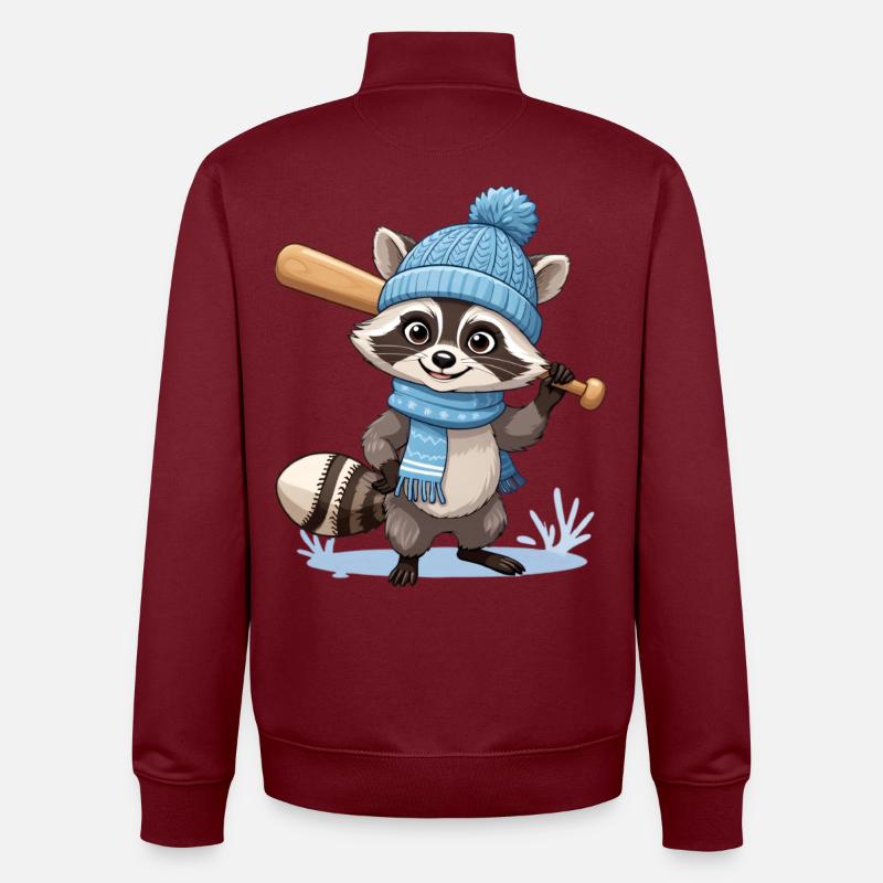 Winterlicher Waschbär mit Baseballschläger - Unisex Organic Zip Sweatshirt von Stanley/Stella - Burgunderrot