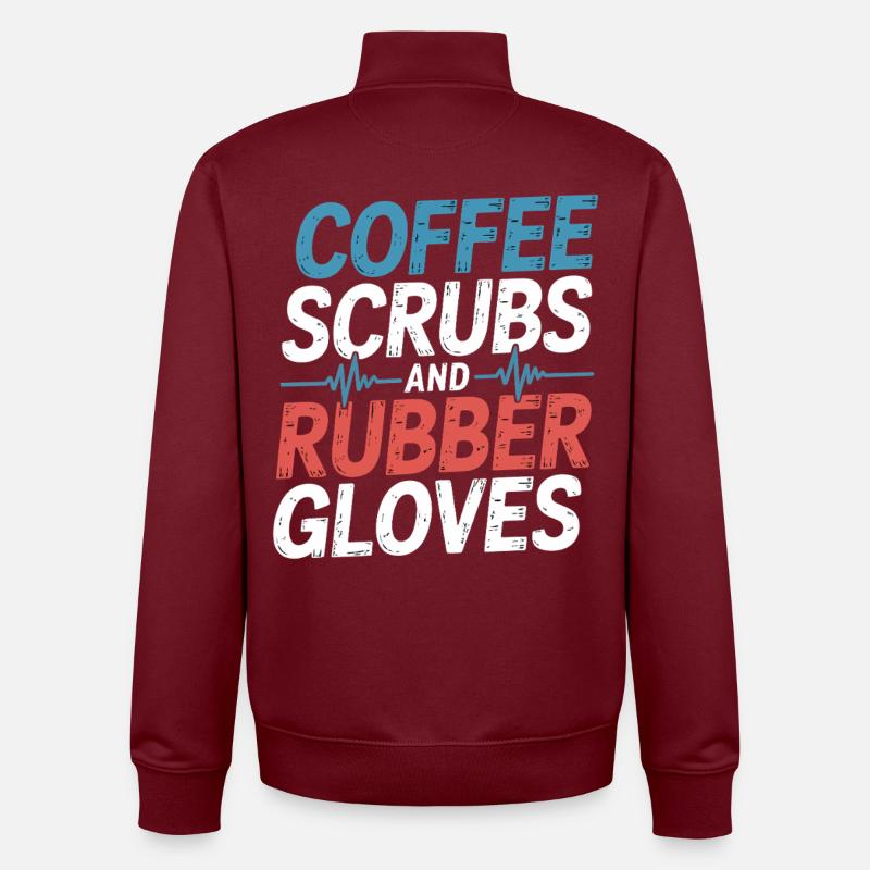 Coffee scrub and rubber gloves - Unisex Organic Zip Sweatshirt by Stanley/Stella - burgundy