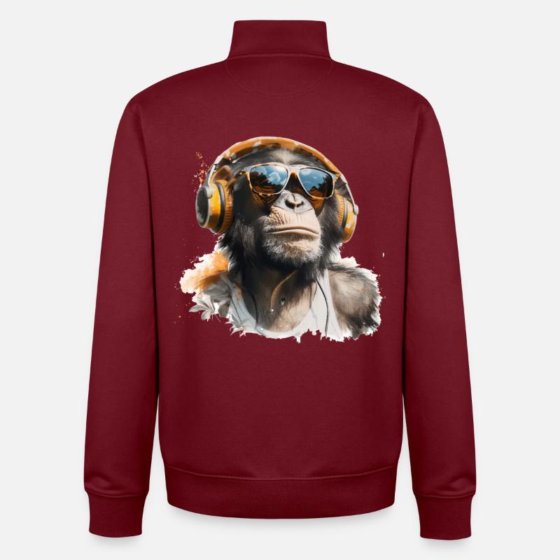 Cooler Affe mit Kopfhörer und Sonnenbrille - Unisex Organic Zip Sweatshirt von Stanley/Stella - Burgunderrot
