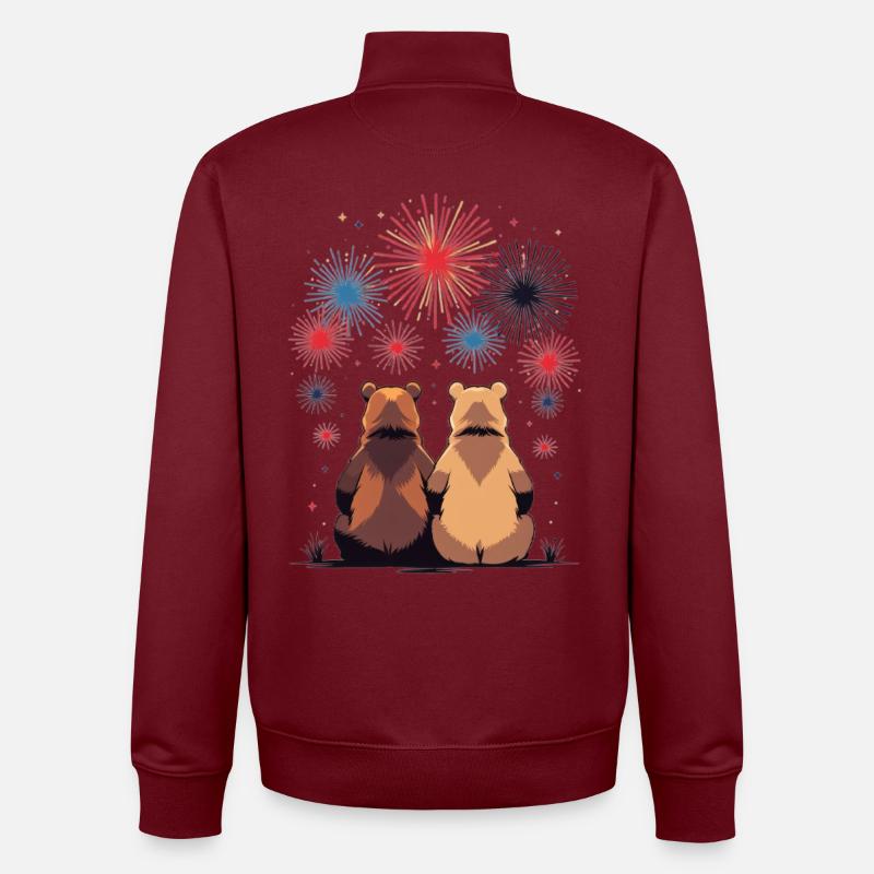 Deux ours aux feux d’artifice - Sweat zippé unisexe en coton bio Stanley/Stella - bordeaux