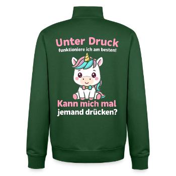 Under pressure unicorn shirt, funny saying - Unisex Organic Zip Sweatshirt by Stanley/Stella - bottle green - Back - AI Model Male 185 dark (185cm)
